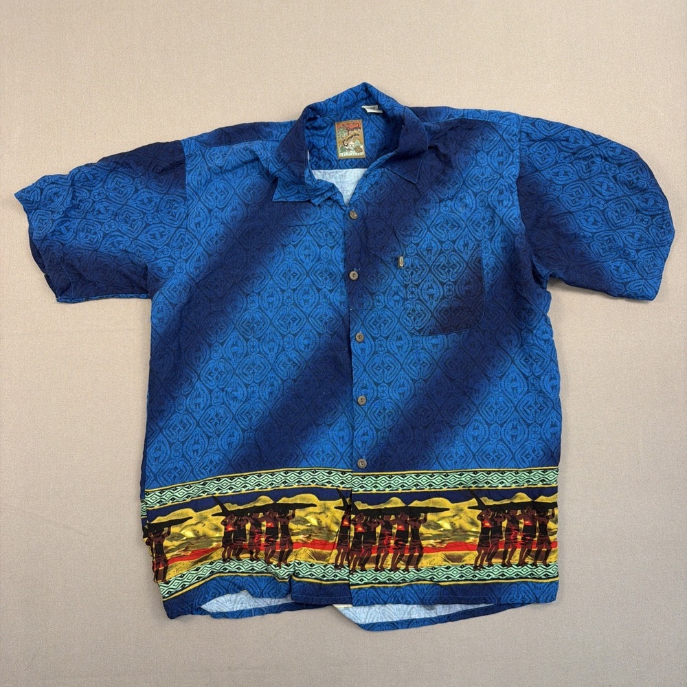 Pineapple Connection Shirt Men's XL Blue Rayon Button Up Lightweight Hawaiian